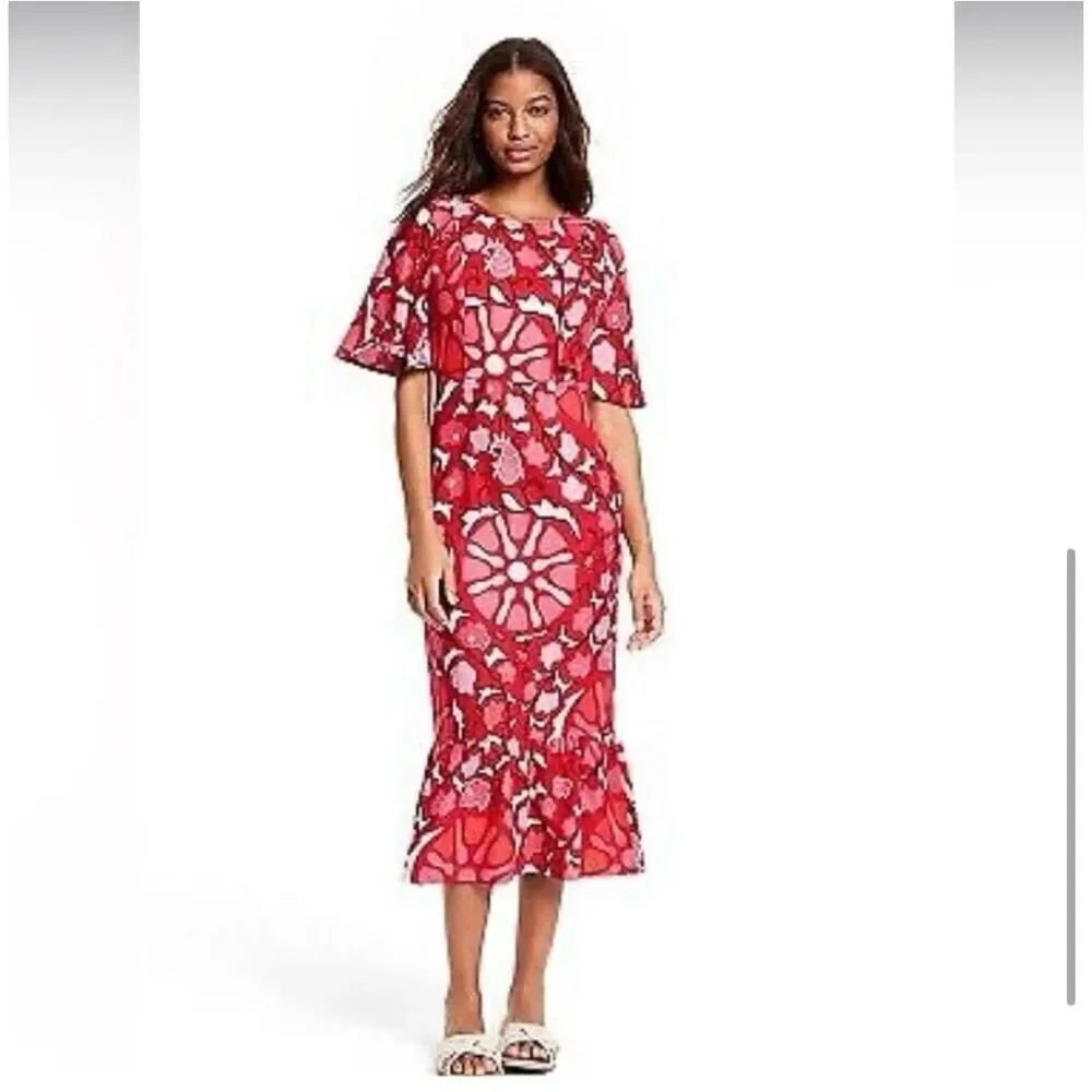 Rhode X Target Red Zinnia Linen Blend Maxi Dress sz 22 EUC